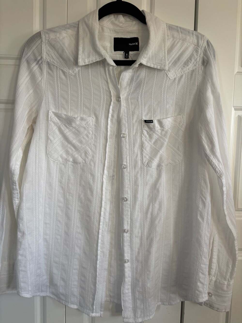Hurley White Textured Striped Western Button Down Shirt Size S
